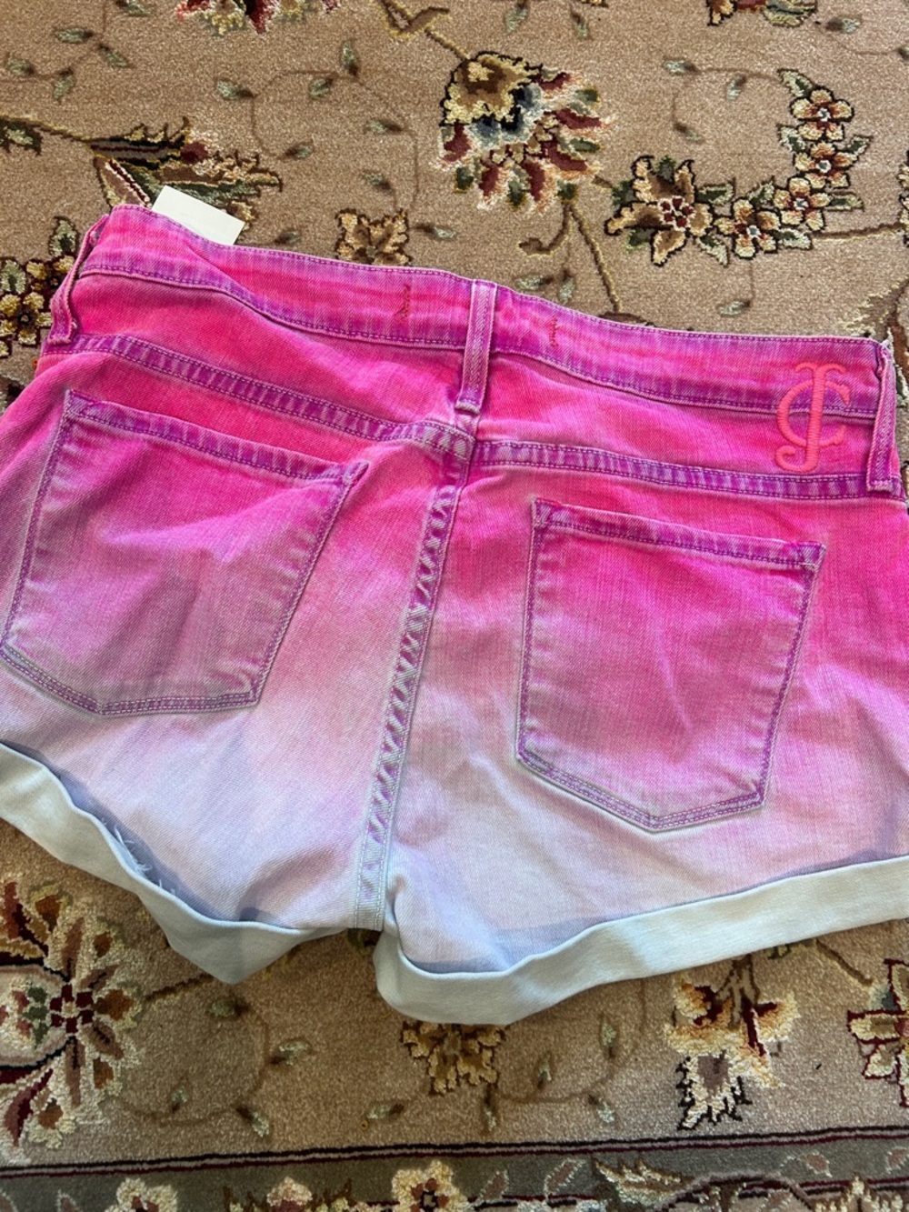 Juicy Couture Pink Dip Dyed Ombre Denim Roll-Cuff Shorts-27-NWT - Picture 6 of 9